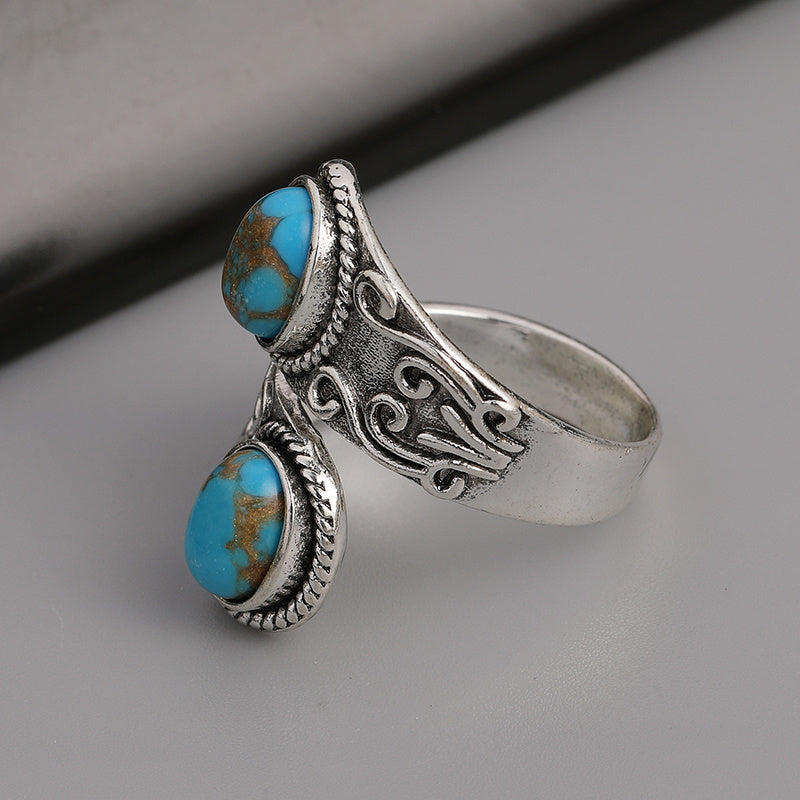Vintage Silver Plated Turquoise Wrap Ring, Boho Style
