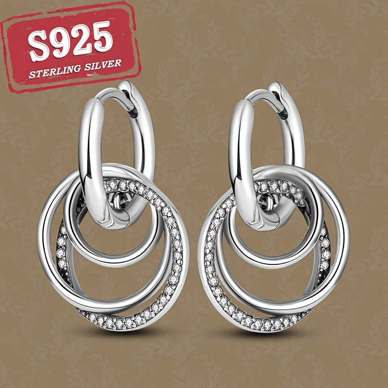 Exquisite 925 Sterling Silver Zircon Pendant Hoop Earrings