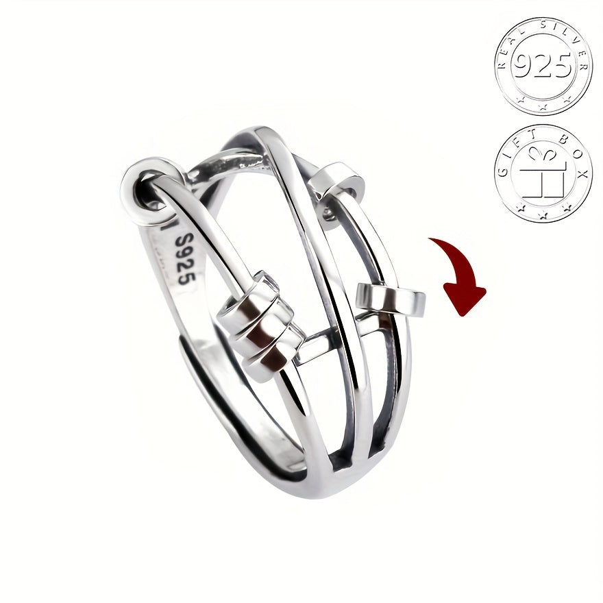 925 Sterling Silver Anxiety Ring with Spinning Beads