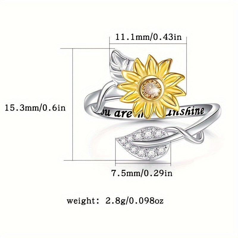 925 Sterling Silver Sunflower Wrap Ring, Zircon Inlaid