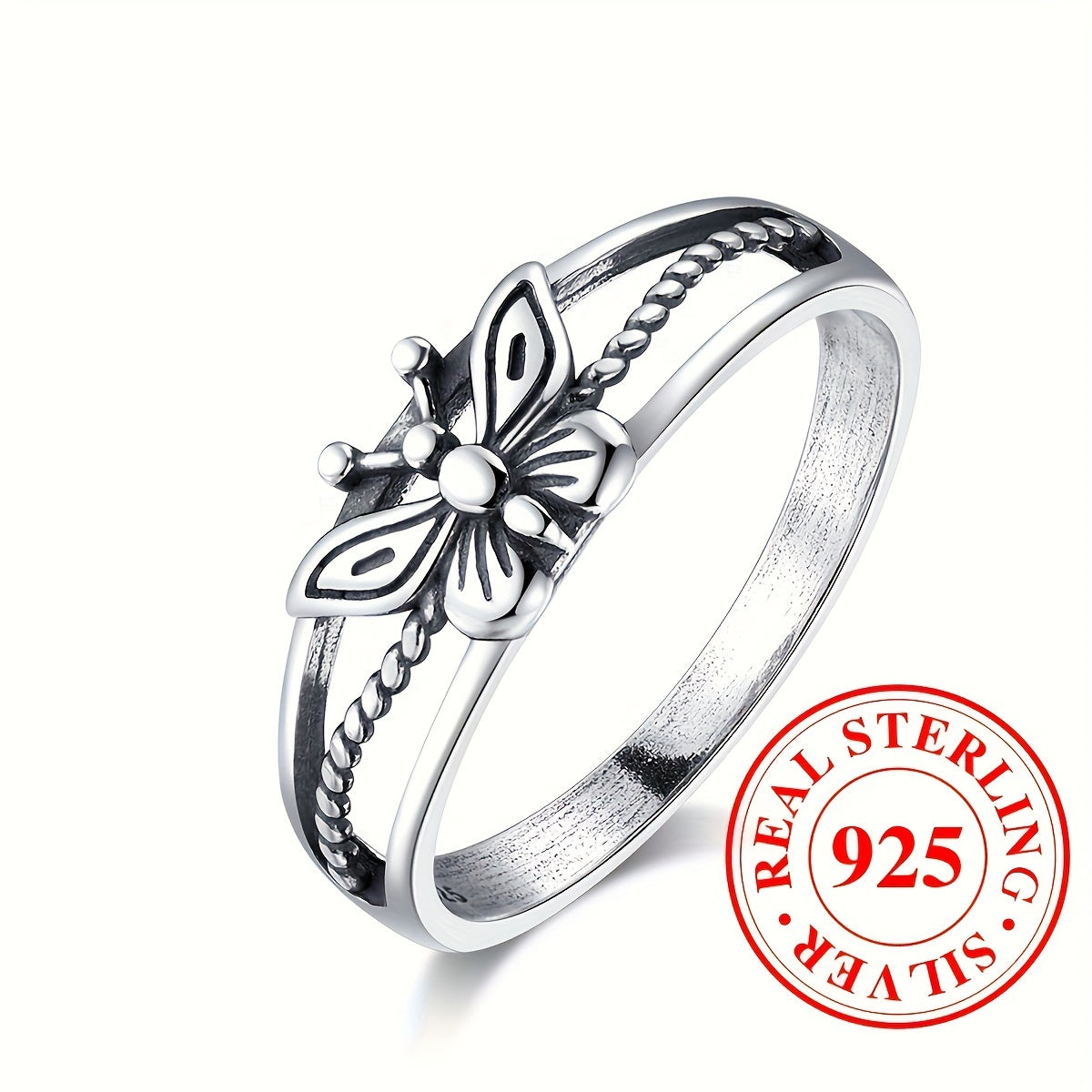 925 Sterling Silver Retro Butterfly Design Ring